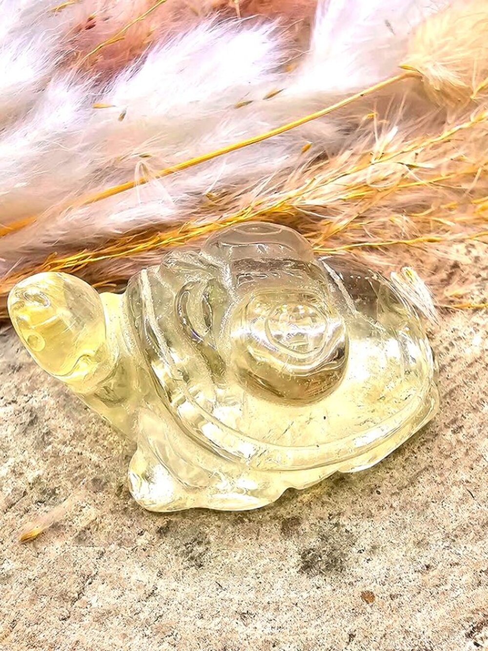 Nature Crystal Carved Turtle With Butterfly Decor Figure